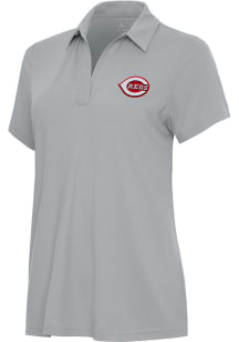 Antigua Cincinnati Reds Womens Grey Era Short Sleeve Polo Shirt