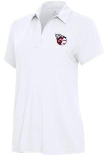 Antigua Cleveland Guardians Womens White Era Short Sleeve Polo Shirt