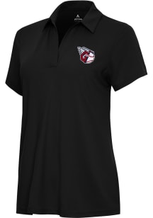 Antigua Cleveland Guardians Womens Black Era Short Sleeve Polo Shirt