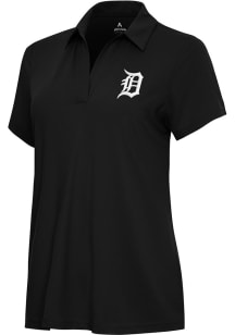 Antigua Detroit Tigers Womens Black Era Short Sleeve Polo Shirt