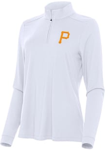 Antigua Pittsburgh Pirates Womens White Intent 1/4 Zip Pullover