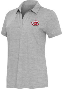 Antigua Cincinnati Reds Womens Grey Layout Short Sleeve Polo Shirt
