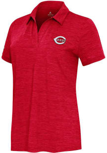 Antigua Cincinnati Reds Womens Red Layout Short Sleeve Polo Shirt