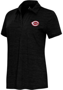 Antigua Cincinnati Reds Womens Black Layout Short Sleeve Polo Shirt