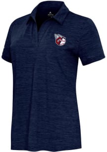 Antigua Cleveland Guardians Womens Navy Blue Layout Short Sleeve Polo Shirt