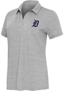 Antigua Detroit Tigers Womens Grey Layout Short Sleeve Polo Shirt