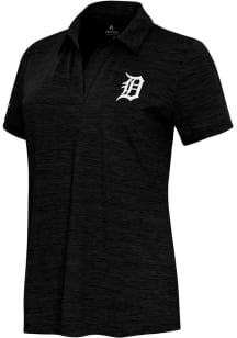 Antigua Detroit Tigers Womens Black Layout Short Sleeve Polo Shirt