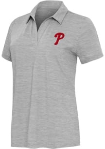 Antigua Philadelphia Phillies Womens Grey Layout Short Sleeve Polo Shirt