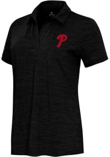 Antigua Philadelphia Phillies Womens Black Layout Short Sleeve Polo Shirt