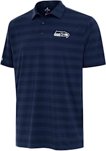 Antigua Seattle Seahawks Mens Navy Blue Tunnel Short Sleeve Polo