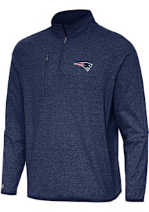 Antigua New England Patriots Mens Navy Blue Certain Long Sleeve Qtr Zip Pullover