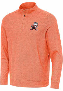 Antigua Cleveland Browns Mens Orange Classic Subtle Long Sleeve Qtr Zip Pullover