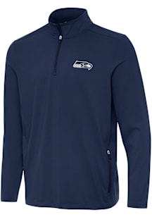 Antigua Seattle Seahawks Mens Navy Blue Perilous Long Sleeve Qtr Zip Pullover
