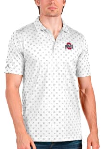 Mens Ohio State Buckeyes White Antigua Spark Short Sleeve Polo Shirt