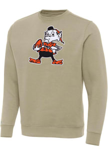 Antigua Cleveland Browns Mens Khaki Full Front Classic Victory Long Sleeve Crew Sweatshirt