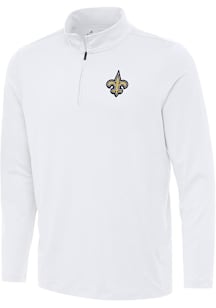 Antigua New Orleans Saints Mens White Reprocess Recycled Long Sleeve Qtr Zip Pullover
