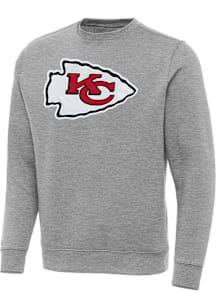 Antigua Kansas City Chiefs Mens Grey Full Front Victory Big and Tall Crew Sweatshirt
