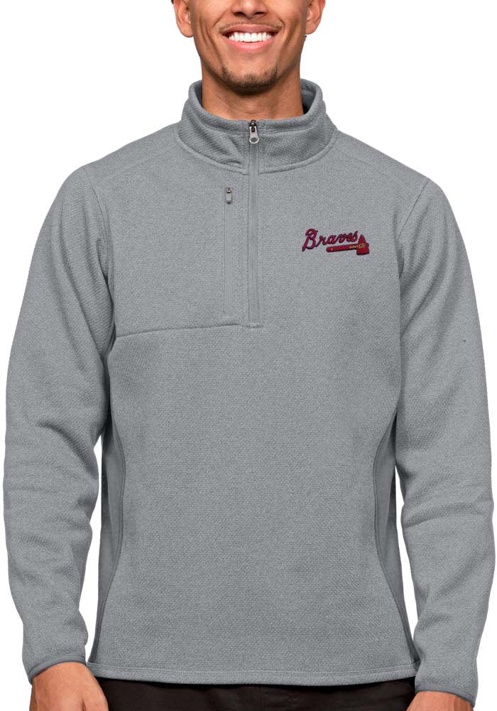 Men's Antigua Heathered Gray Louisville Cardinals Action Quarter-Zip Pullover  Sweatshirt