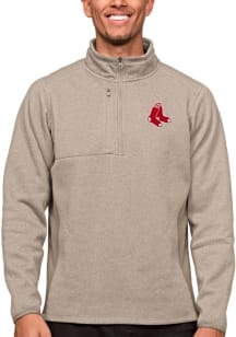 Antigua Boston Red Sox Mens Oatmeal Course Long Sleeve 1/4 Zip Pullover