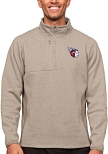 Antigua Cleveland Guardians Mens Oatmeal Course Long Sleeve 1/4 Zip Pullover