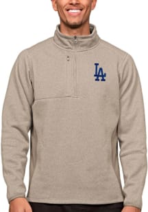 Antigua Los Angeles Dodgers Mens Oatmeal Course Long Sleeve 1/4 Zip Pullover