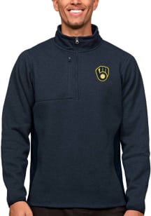 Antigua Milwaukee Brewers Mens Navy Blue Course Long Sleeve 1/4 Zip Pullover