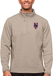 Antigua New York Mets Mens Oatmeal Course Long Sleeve 1/4 Zip Pullover