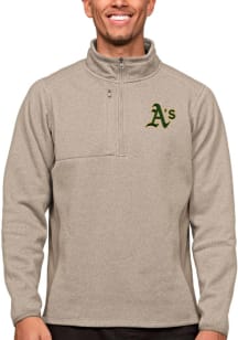 Antigua Oakland Athletics Mens Oatmeal Course Long Sleeve 1/4 Zip Pullover