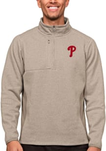 Antigua Philadelphia Phillies Mens Oatmeal Course Long Sleeve 1/4 Zip Pullover