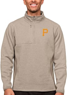 Antigua Pittsburgh Pirates Mens Oatmeal Course Long Sleeve 1/4 Zip Pullover