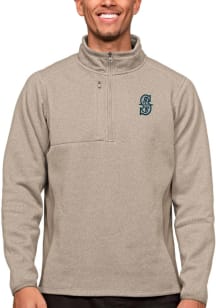 Antigua Seattle Mariners Mens Oatmeal Course Long Sleeve 1/4 Zip Pullover