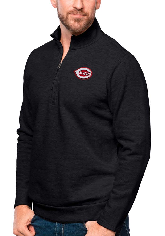 Antigua Cincinnati Reds Mens Black Gambit Long Sleeve 1/4 Zip Pullover