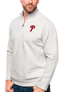 Antigua Philadelphia Phillies Mens Grey Gambit Long Sleeve 1/4 Zip Pullover