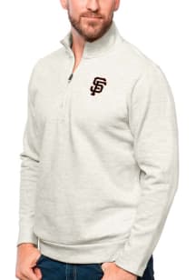 Antigua San Francisco Giants Mens Oatmeal Gambit Long Sleeve 1/4 Zip Pullover