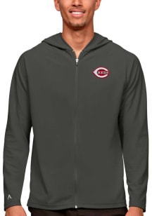 Antigua Cincinnati Reds Mens Grey Legacy Long Sleeve Full Zip Jacket