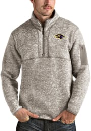 Antigua Baltimore Ravens Mens Oatmeal Fortune Long Sleeve 1/4 Zip Fashion Pullover