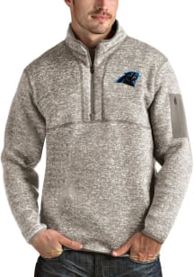 Antigua Carolina Panthers Mens Oatmeal Fortune Long Sleeve 1/4 Zip Pullover