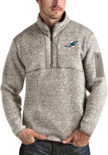Antigua Miami Dolphins Mens Oatmeal Fortune Long Sleeve 1/4 Zip Pullover