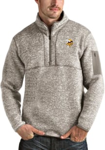 Antigua Minnesota Vikings Mens Oatmeal Fortune Long Sleeve 1/4 Zip Pullover