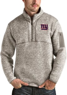 Antigua New York Giants Mens Oatmeal Fortune Long Sleeve 1/4 Zip Pullover
