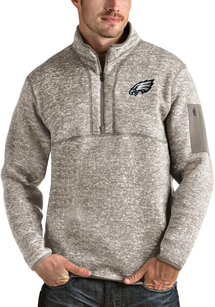 Antigua Philadelphia Eagles Oatmeal Fortune Long Sleeve 1/4 Zip Pullover, Oatmeal, 100% POLYESTER, Size M, Rally House