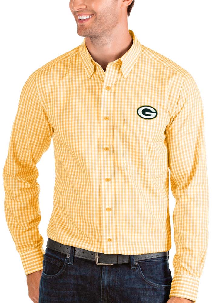 Antigua Green Bay Packers Mens Gold Structure Long Sleeve Dress Shirt