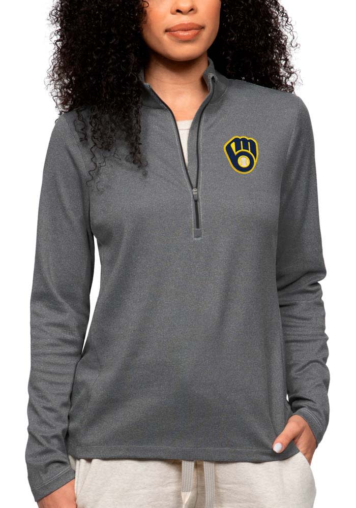 Antigua Women's Milwaukee Brewers Navy Victory Crew Pullover