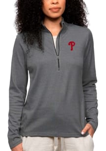Antigua Phillies Womens Charcoal Epic 1/4 Zip Pullover