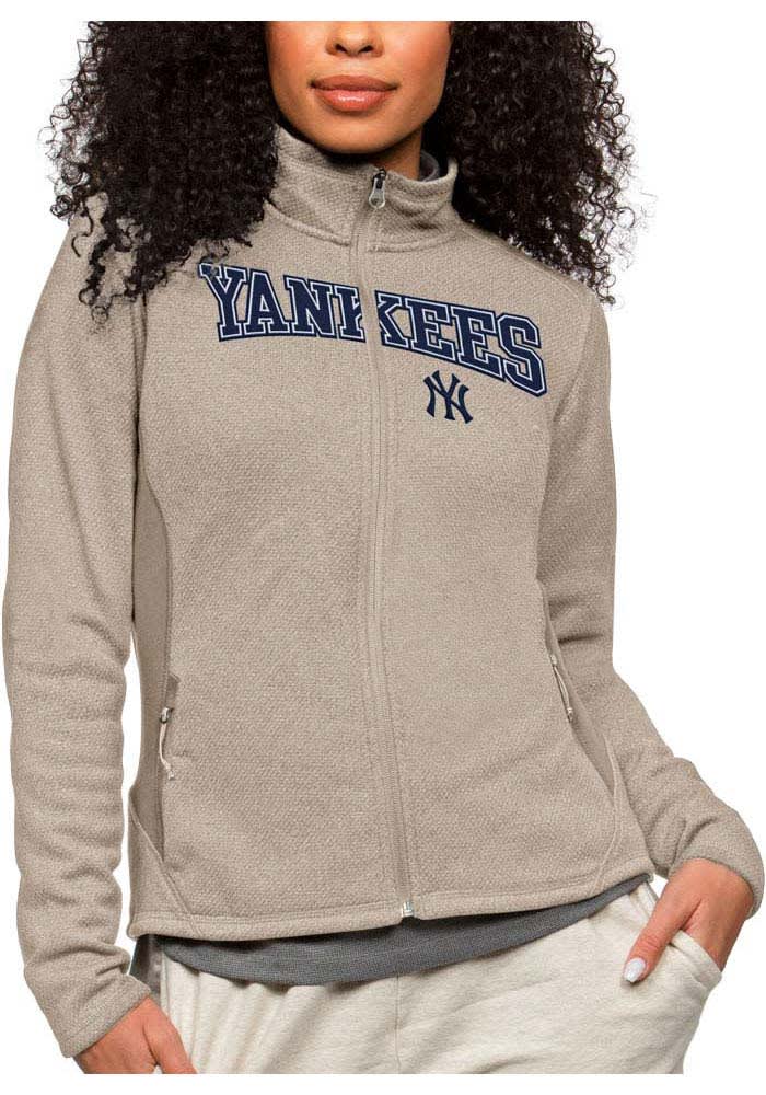 Antigua New York Yankees Womens Oatmeal Course Long Sleeve Full Zip Jacket