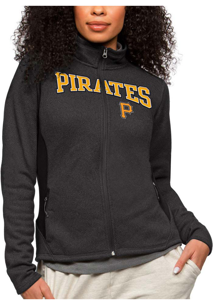 Antigua Pittsburgh Pirates Womens Black Course Long Sleeve Full Zip Jacket