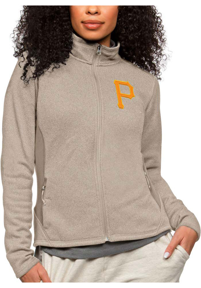 Antigua Pittsburgh Pirates Womens Oatmeal Course Long Sleeve Full Zip Jacket
