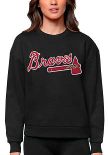 Antigua Atlanta Braves Womens Black Victory Crew Sweatshirt