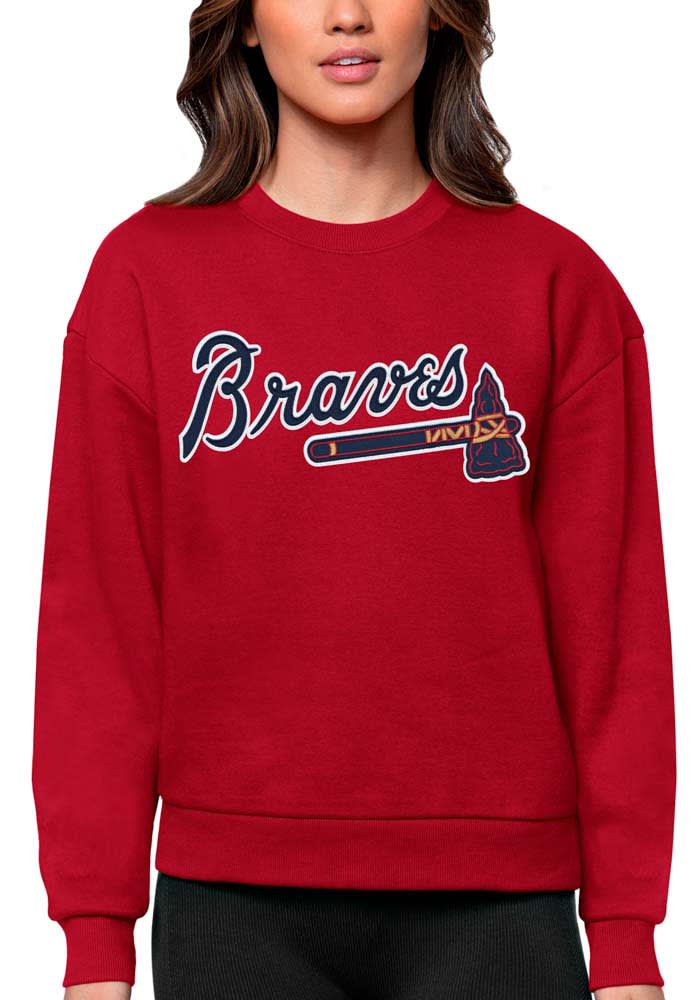 Antigua Women's Atlanta Braves Navy Victory Crew Pullover