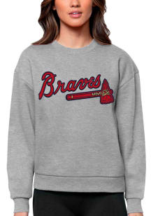 Antigua Atlanta Braves Womens Grey Victory Crew Sweatshirt